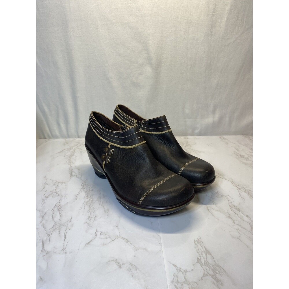 Women's sz 8 M Jambu Beijing Brown Leather Shoes Clogs Shooties Bootie Side Zip